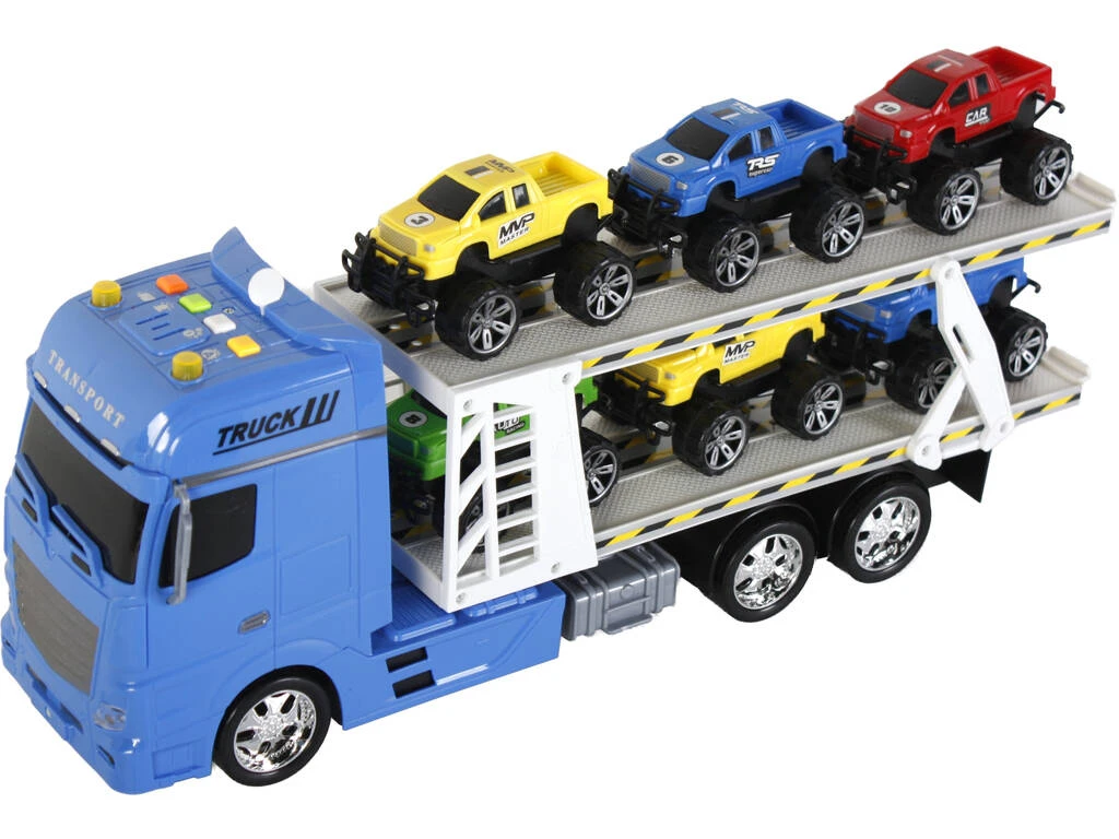 Camion Azul Friccion con Remolque y 6 vehiculos Camion Azul Friccion Con Remolque Y 6 Vehiculos -Niños Juguetes Tienda 1011141664g00