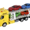 Camion Amarillo Friccion Con Remolque Y 4 Vehiculos