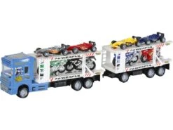 Camion Azul Friccion Con2 Remolques Y 8 Vehiculos