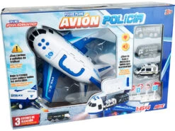 Avión Policía Maleta Porta Coches Con 3 Vehículos Y Accesorios