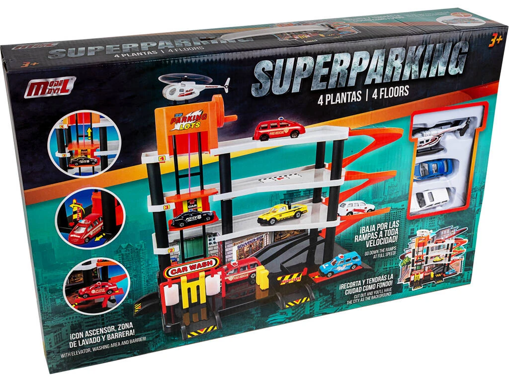 Parking 4 Alturas Con 2 Vehiculos + 1 Helicóptero 32x44x27 cm Parking 4 Alturas Con 2 Vehiculos + 1 Helicóptero 32x44x27 Cm -Niños Juguetes Tienda 61984g00